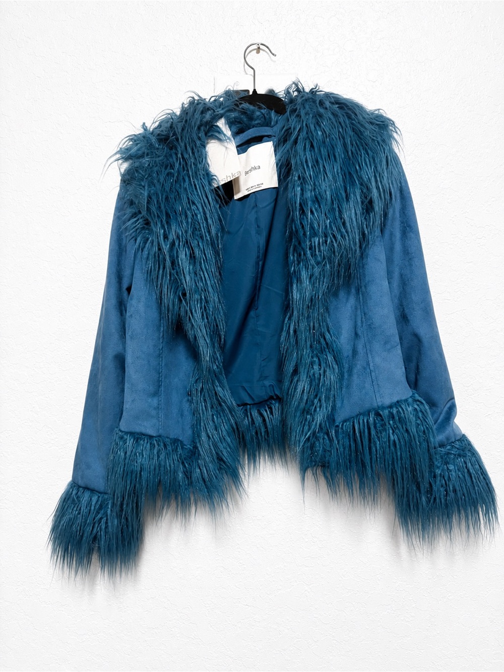 Faux Fur Trim Blue Jacket - Bershka